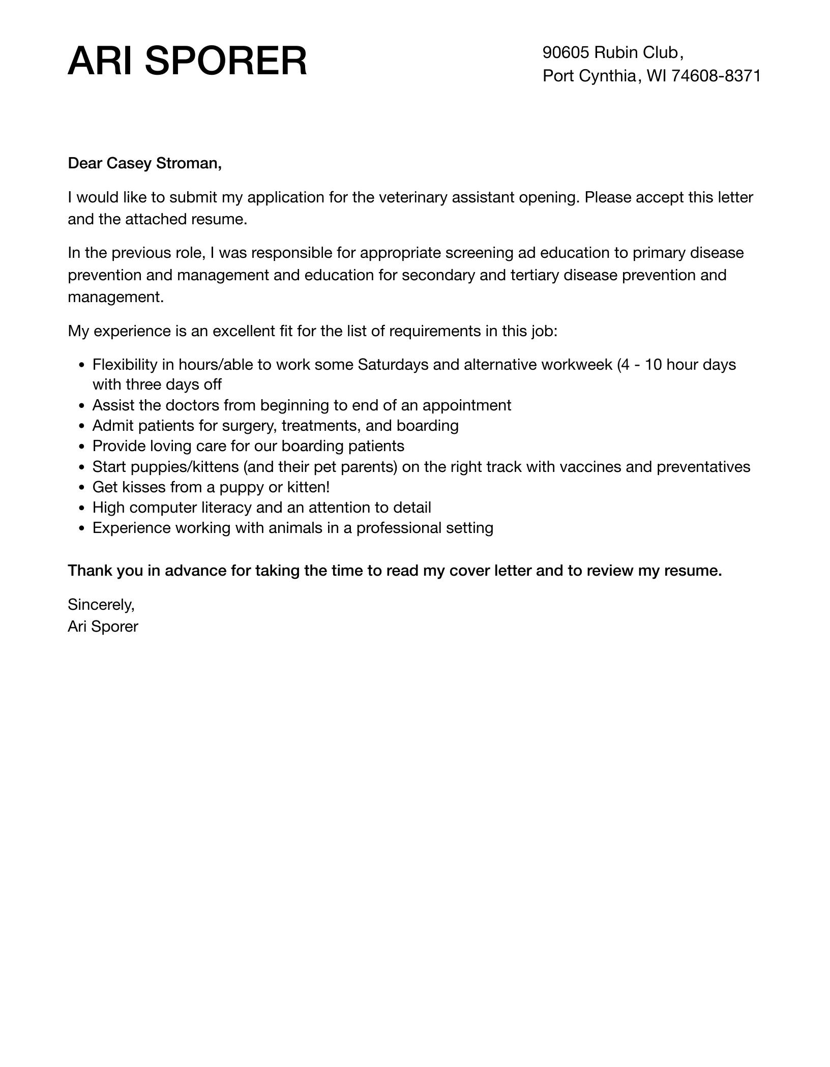 44030 veterinary assistant formatting
