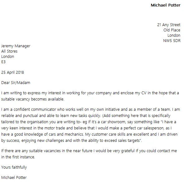 44099 cover letter unadvertised job company