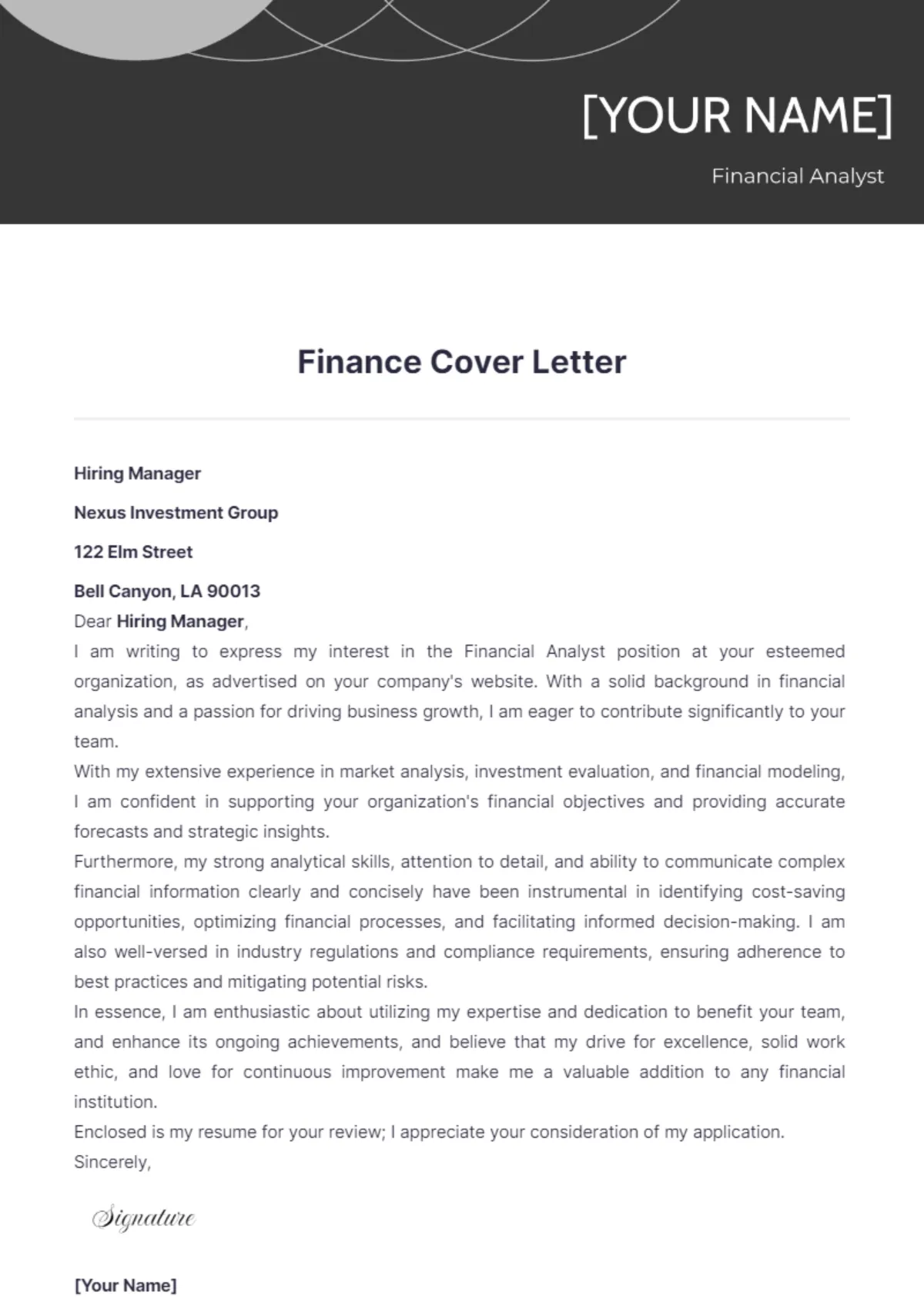 44106 finance cover letter skills