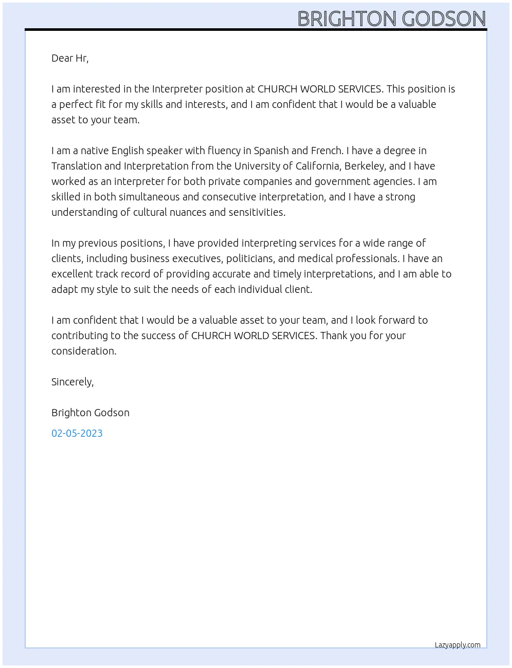 44111 cover letter interpreter components