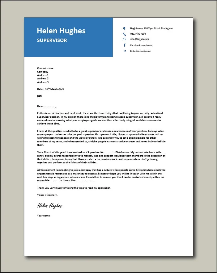 44165 supervisor cover letter formatting