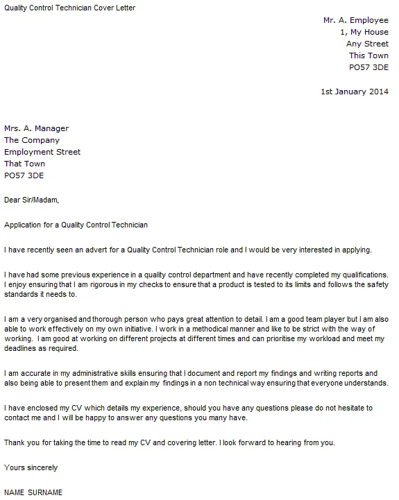 44171 quality control cover letter header