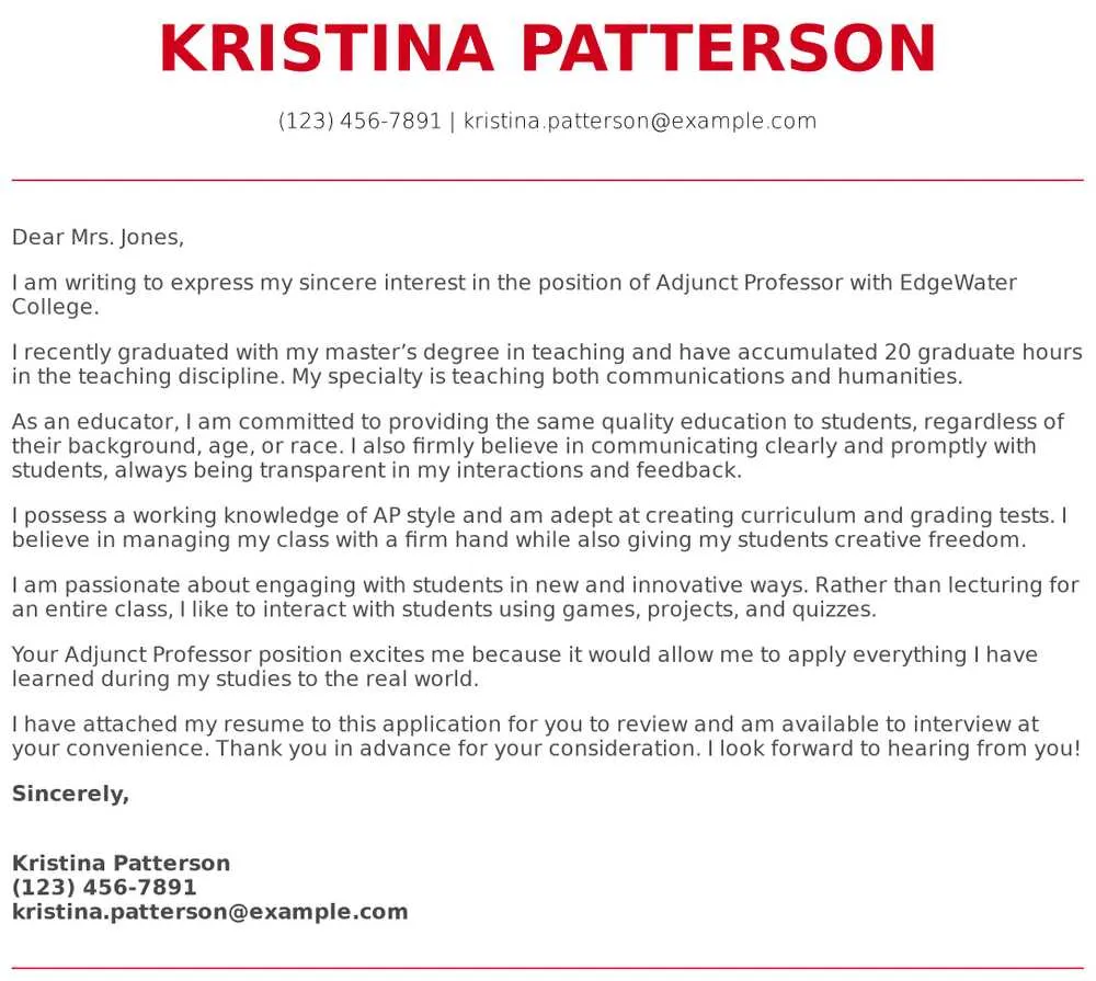 44180 cover letter adjunct professor 5