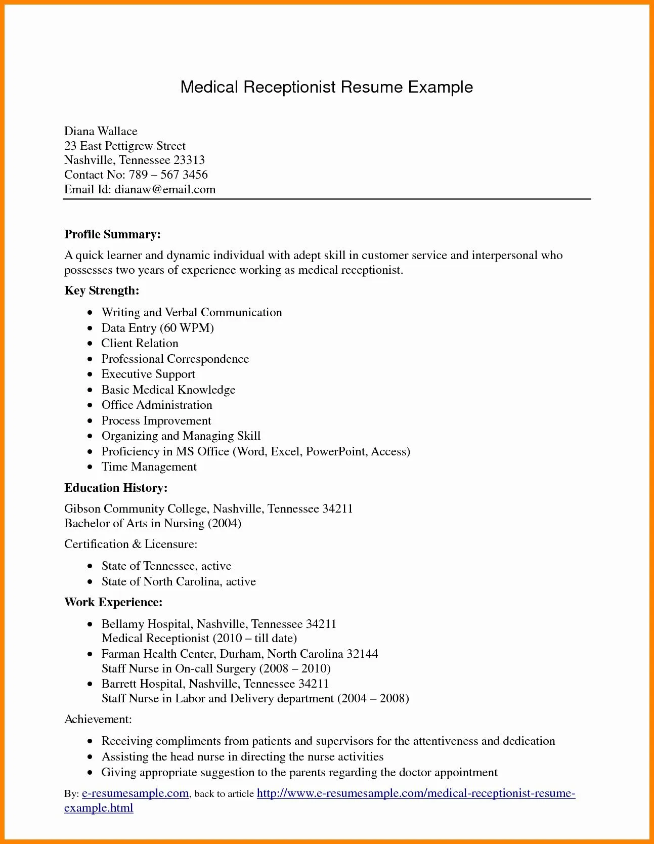 44191 receptionist skills