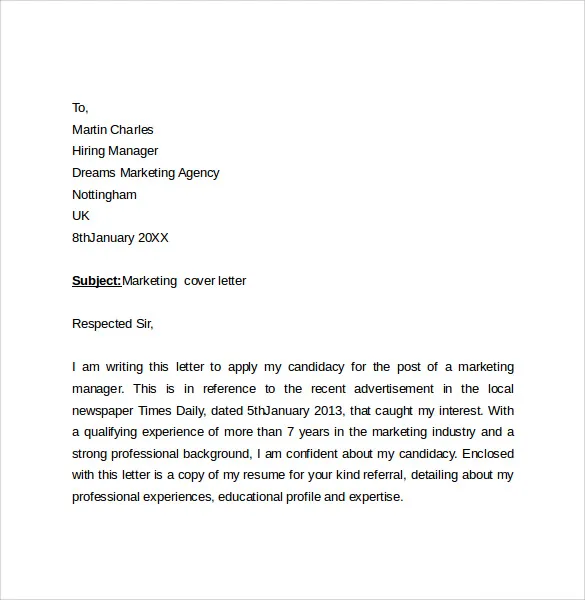 44210 marketing cover letter structure