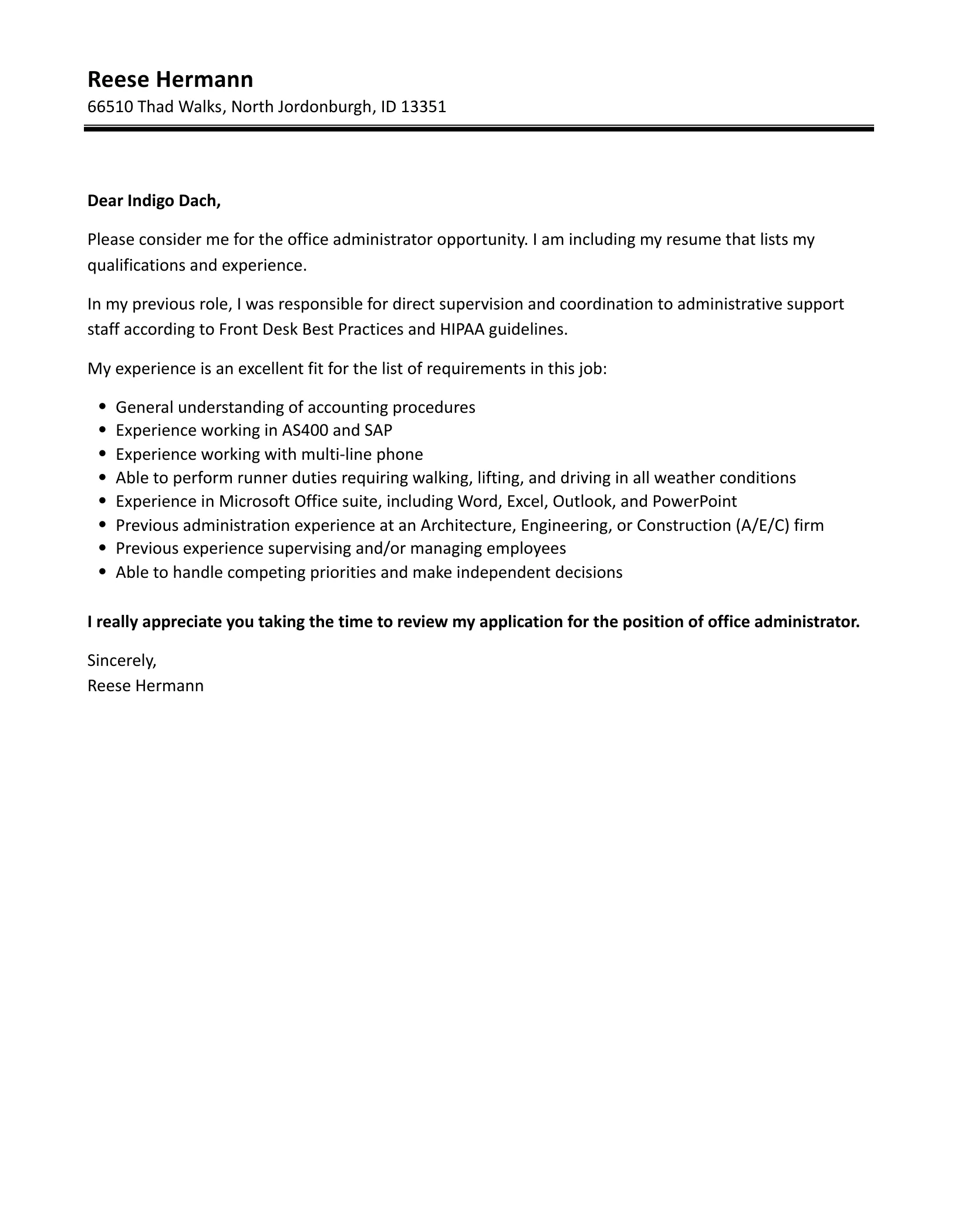 44216 office administrator achievements