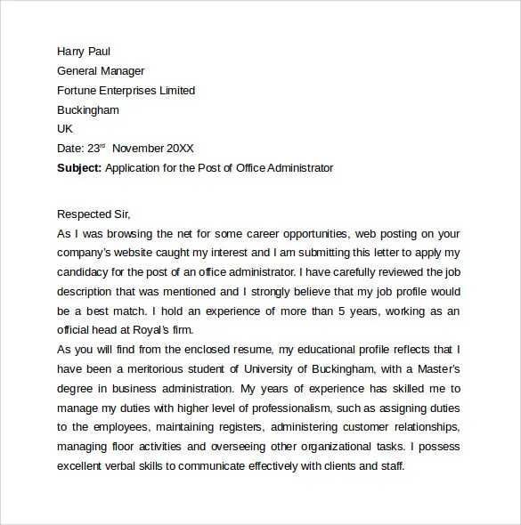 44216 office administrator cover letter formatting