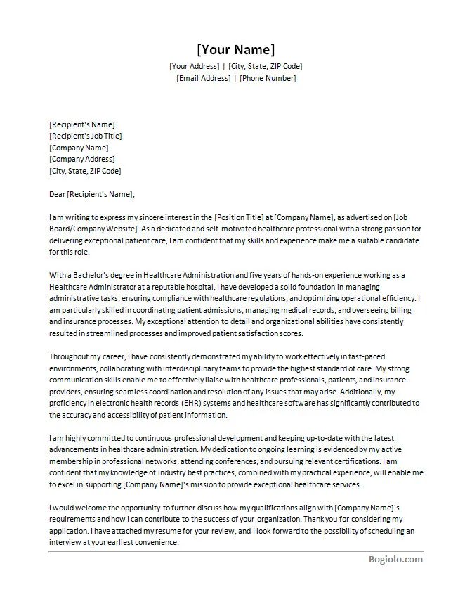 44228 healthcare administrator cover letter