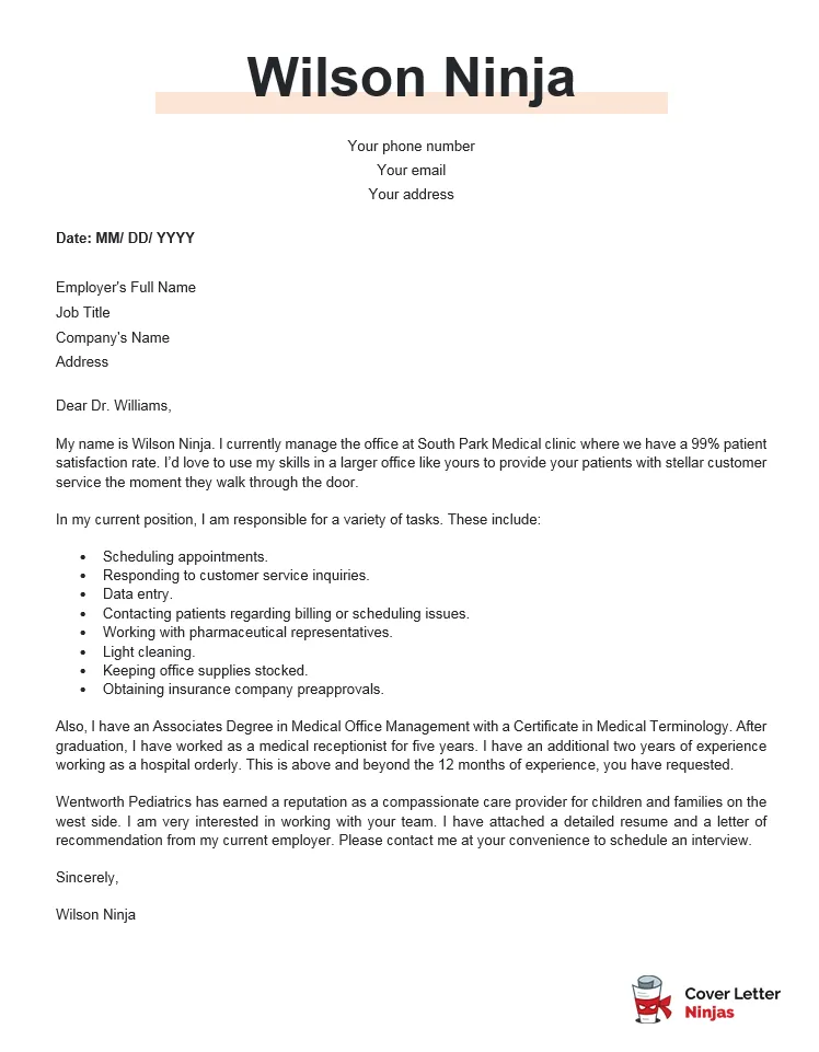 44275 medical receptionist cover letter header
