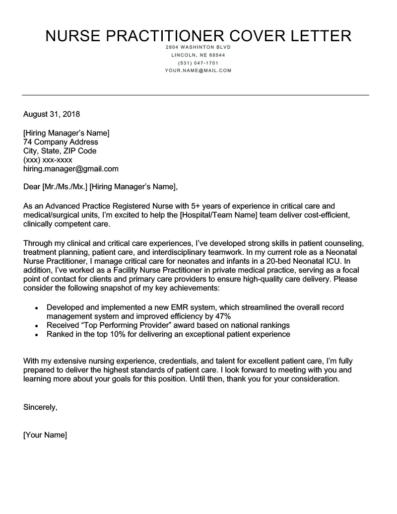 44297 nurse practitioner cover letter writing