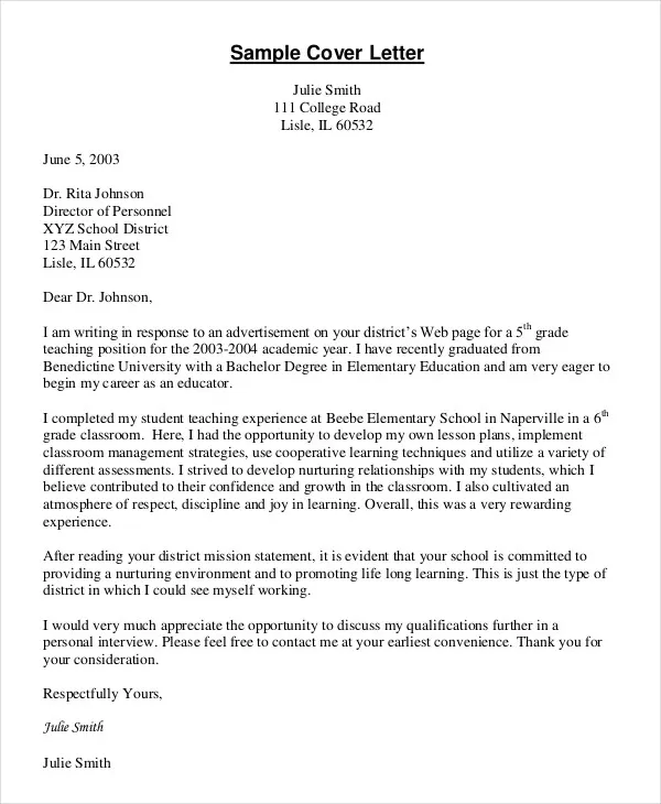 44299 teaching cover letter example