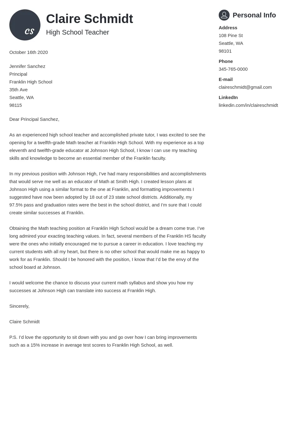 44301 cover letter formatting