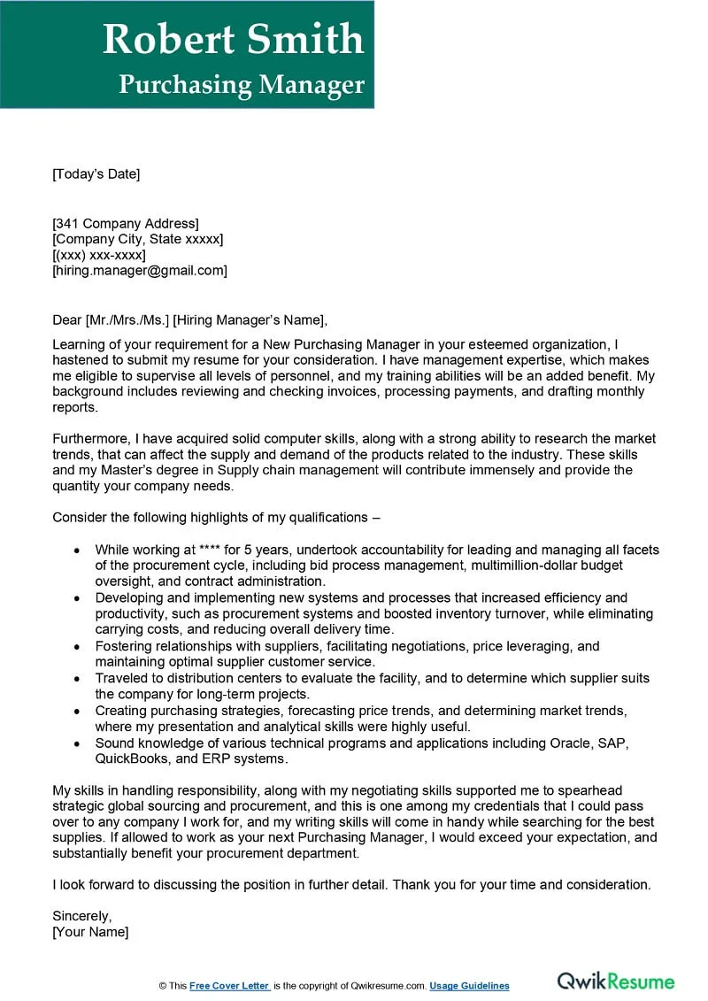 44303 purchasing manager cover letter