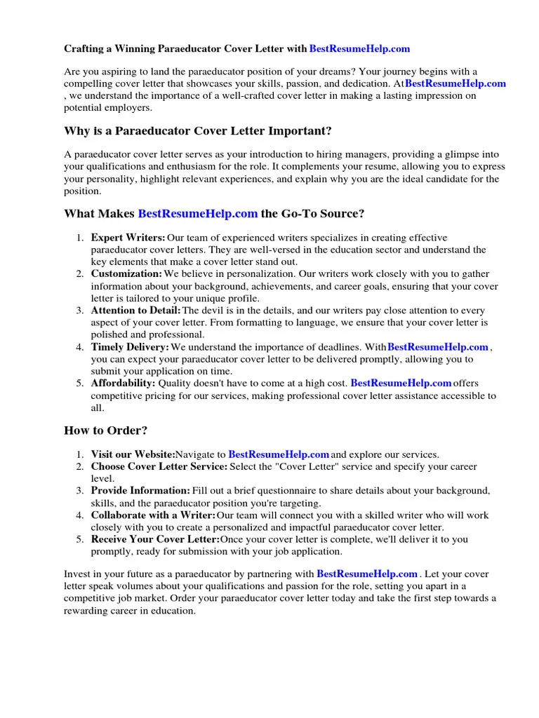 44317 paraeducator cover letter writing