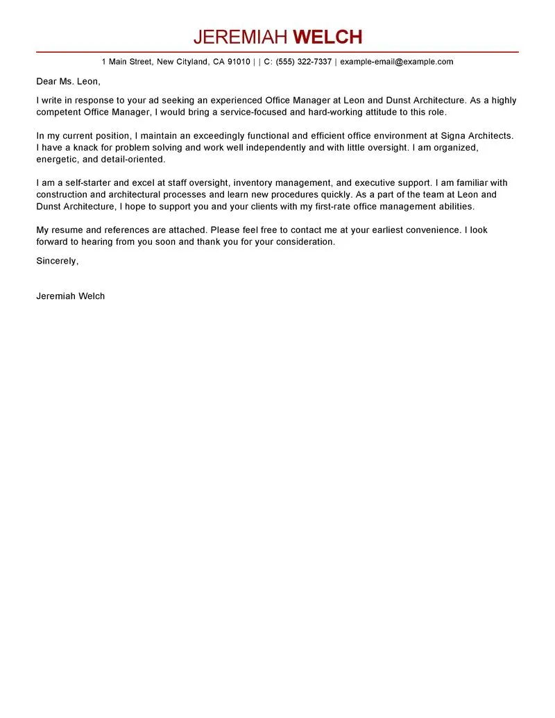 44355 office management cover letter header