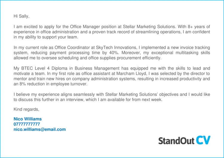 44355 office management cover letter structure