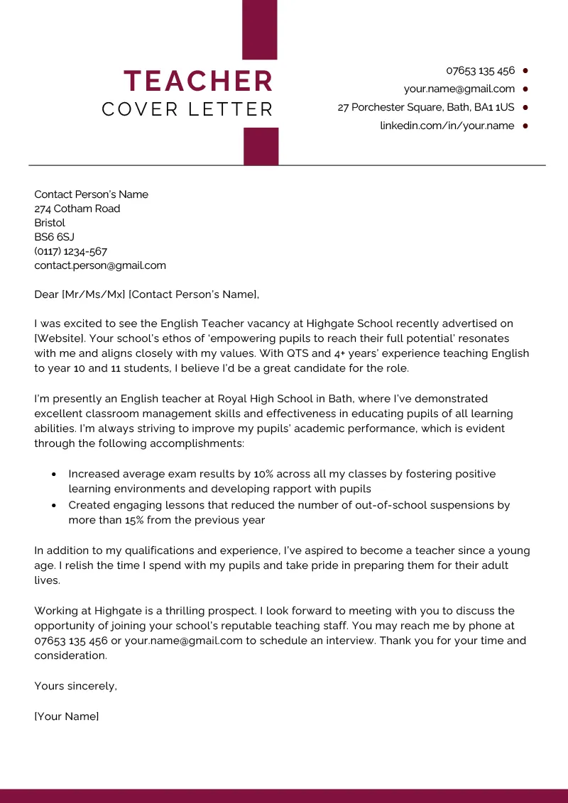 44367 cover letter formatting teachers