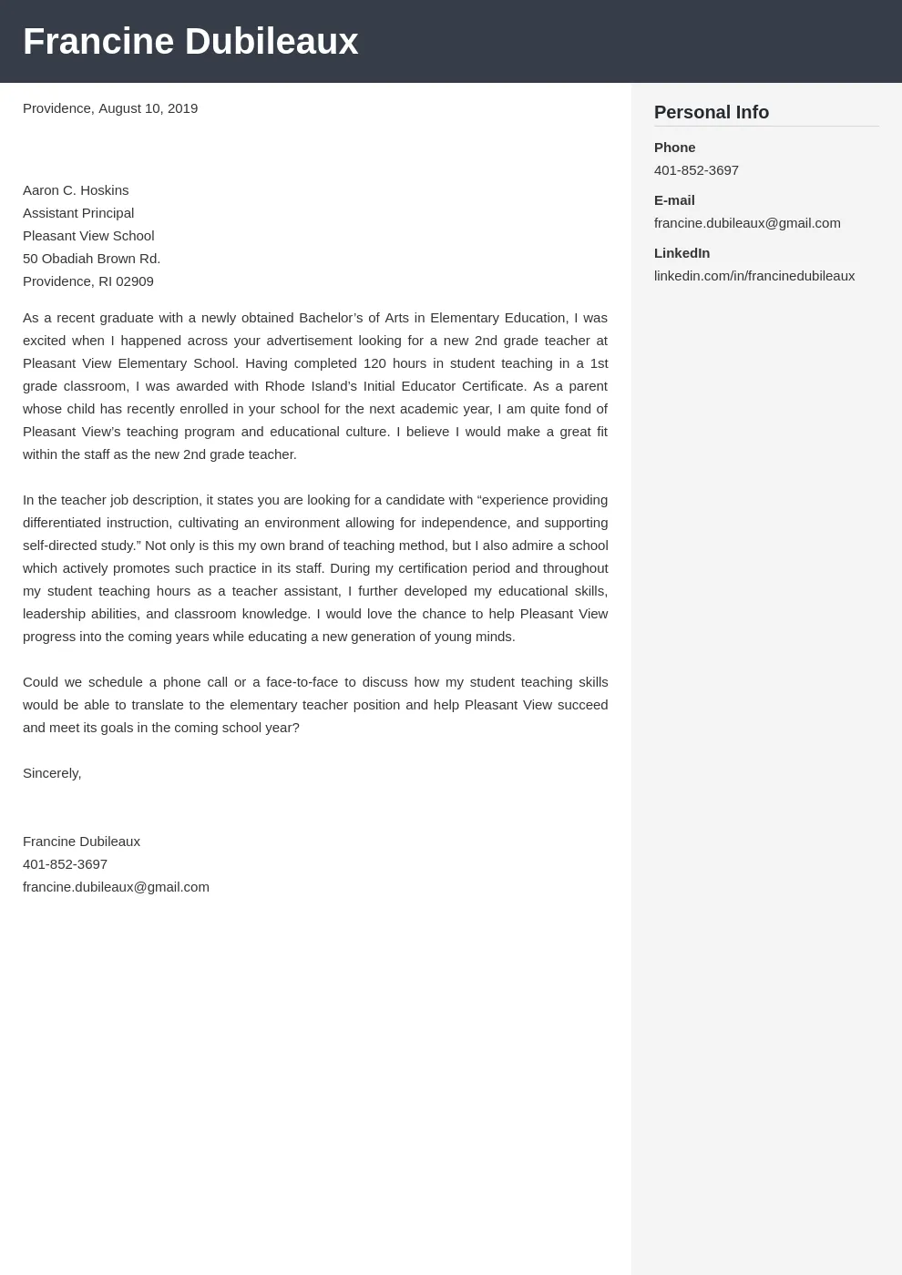 44367 curriculum knowledge cover letter
