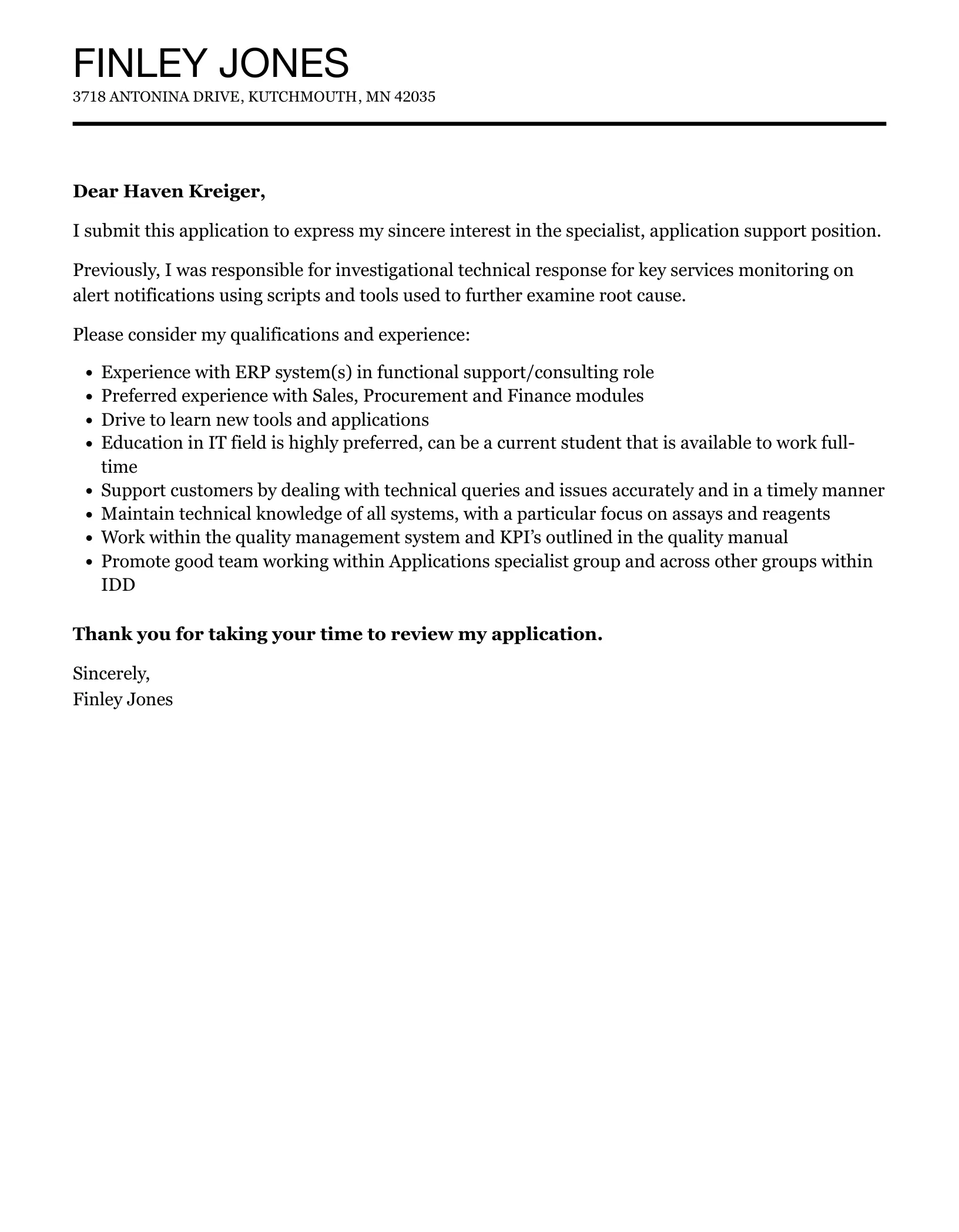 44370 support specialist skills
