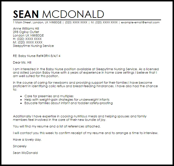 44400 mother baby nurse cover letter passion