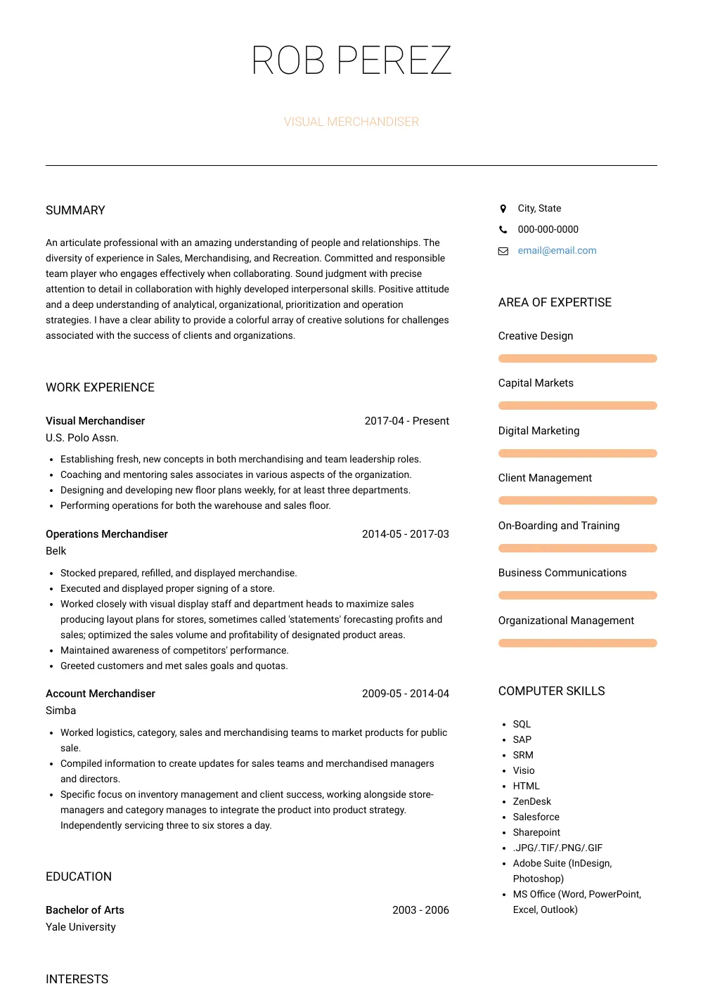 44414 relevant experience merchandising