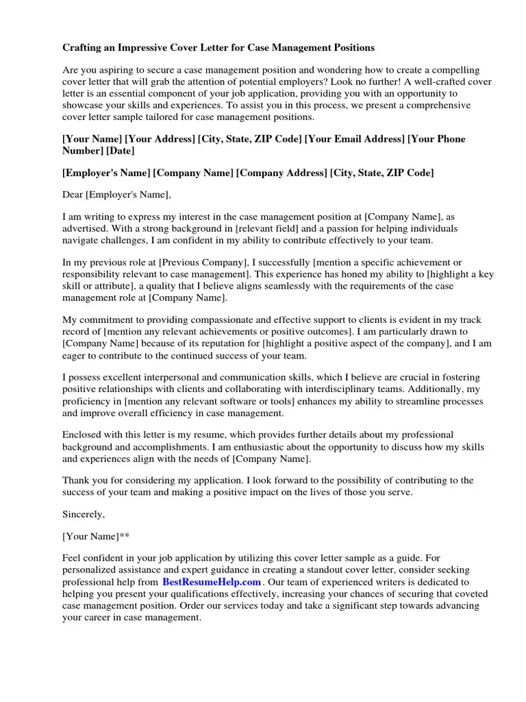 44419 case manager cover letter