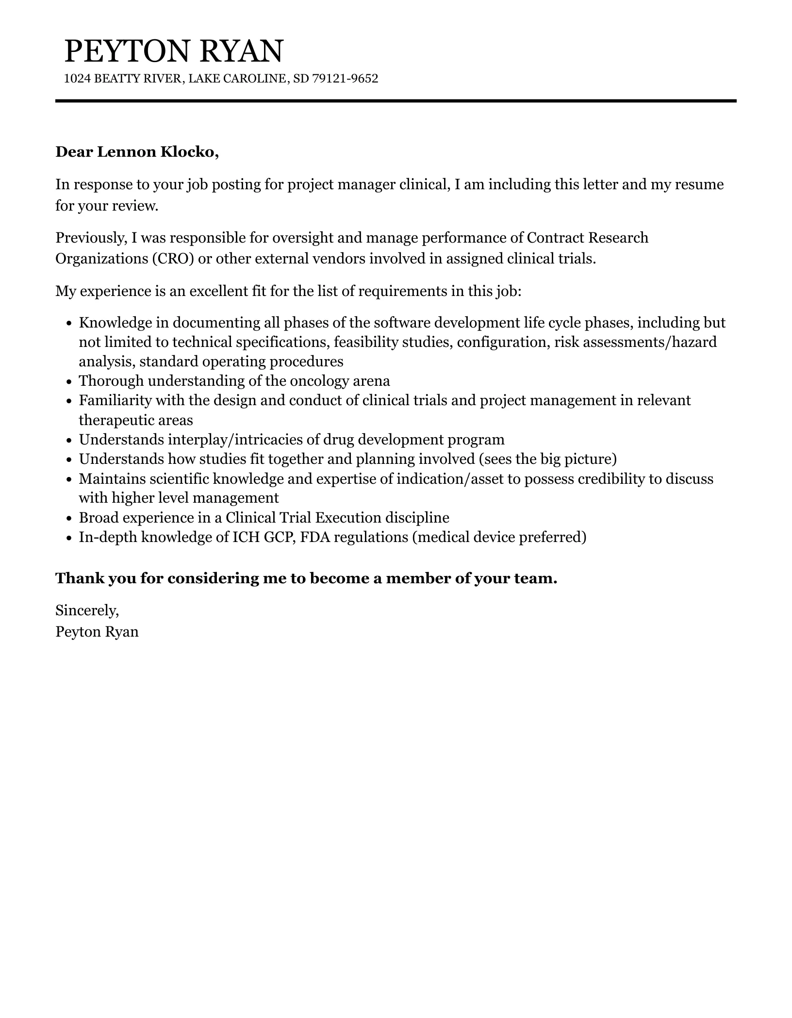 44434 clinical project manager achievements