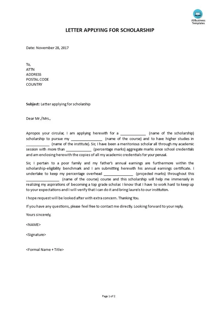 44438 scholarship cover letter formatting